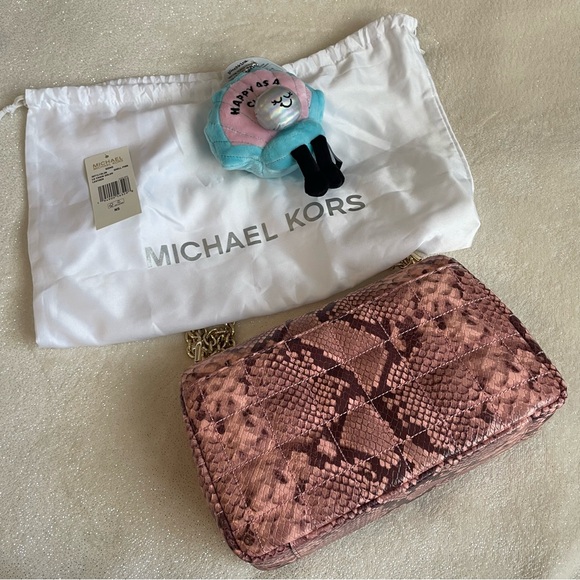 MICHAEL Michael Kors Soho Leather Snakeskin Chain Shoulder Bag in Shell Pink ✨ - Picture 12 of 12
